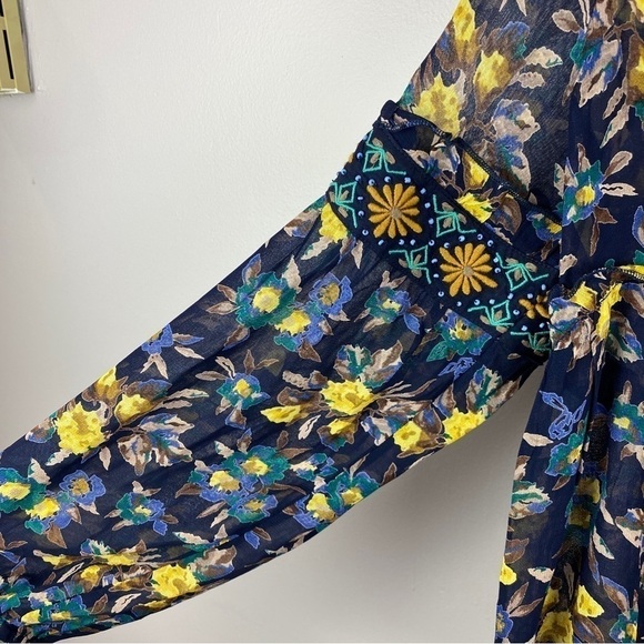 ANTHROPOLOGIE Meadow Rue Strasser Floral Print Embellished Long Sleeve Blouse XS - Picture 13 of 15